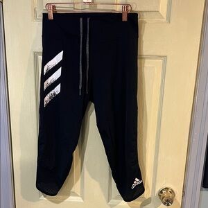 Adidas PRIMEBLUE Black running 3/4 tights with White Stripes